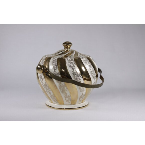 Vintage Sadler transferware gold and cream cookie jar AS-IS, English biscuit - Picture 3 of 10